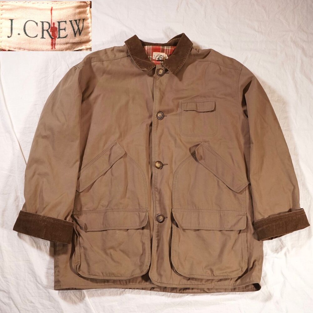 J Crew Oarsman Chore Jacket Vintage Corduroy Collar Button Up Flannel Lined XL